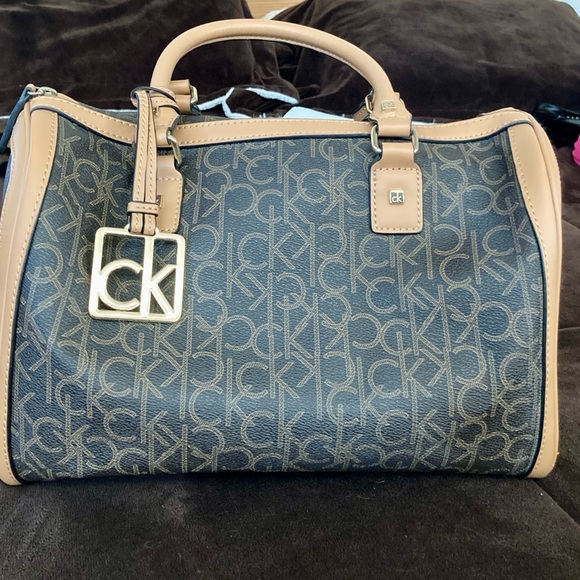 Calvin Klein Signature Monogrammed Satchel (Brown) - Picture 2 of 7